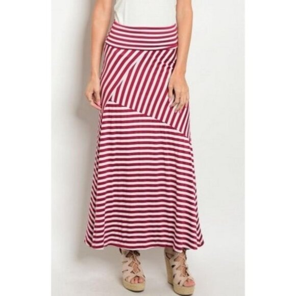 Boutique Asymmetrically Striped Fold Over Waist Maxi Skirt - Picture 2 of 8
